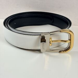 VTG Bally Switzerland Men's White Leather Belt Goldtone Gold Silver Buckle